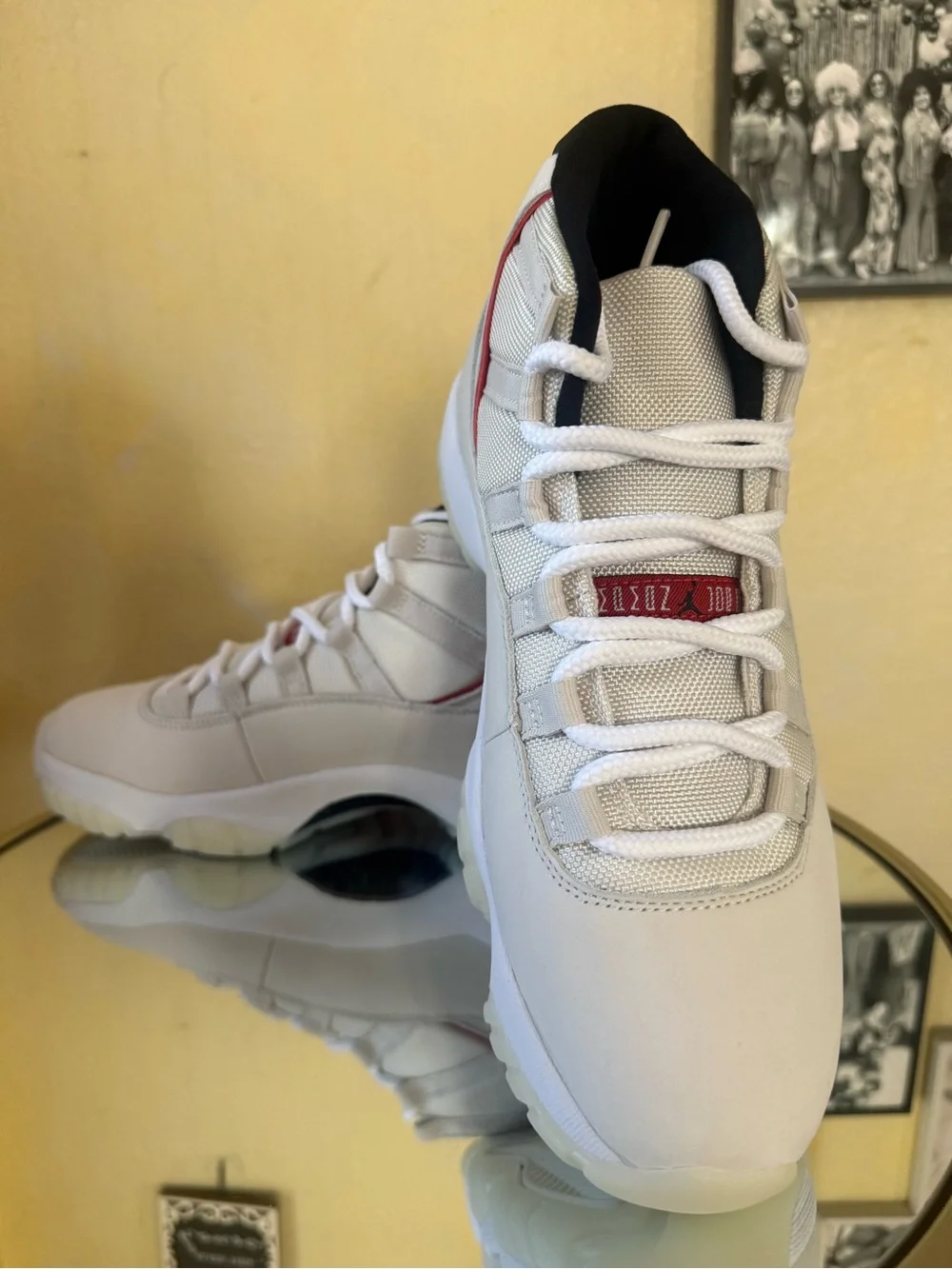 NEW Air Jordan 11 Retro in Platinum Tint and University Red